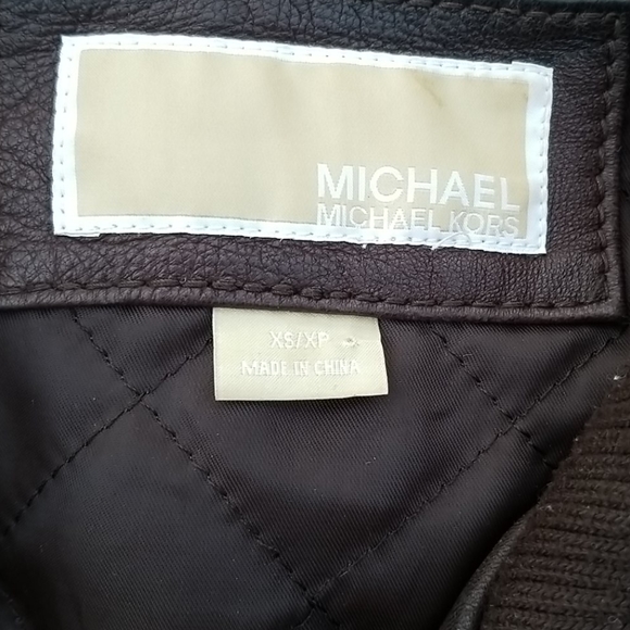 Michael Michael Kors Brown Leather Jacket quilted lining Drawstring waist - Picture 4 of 12